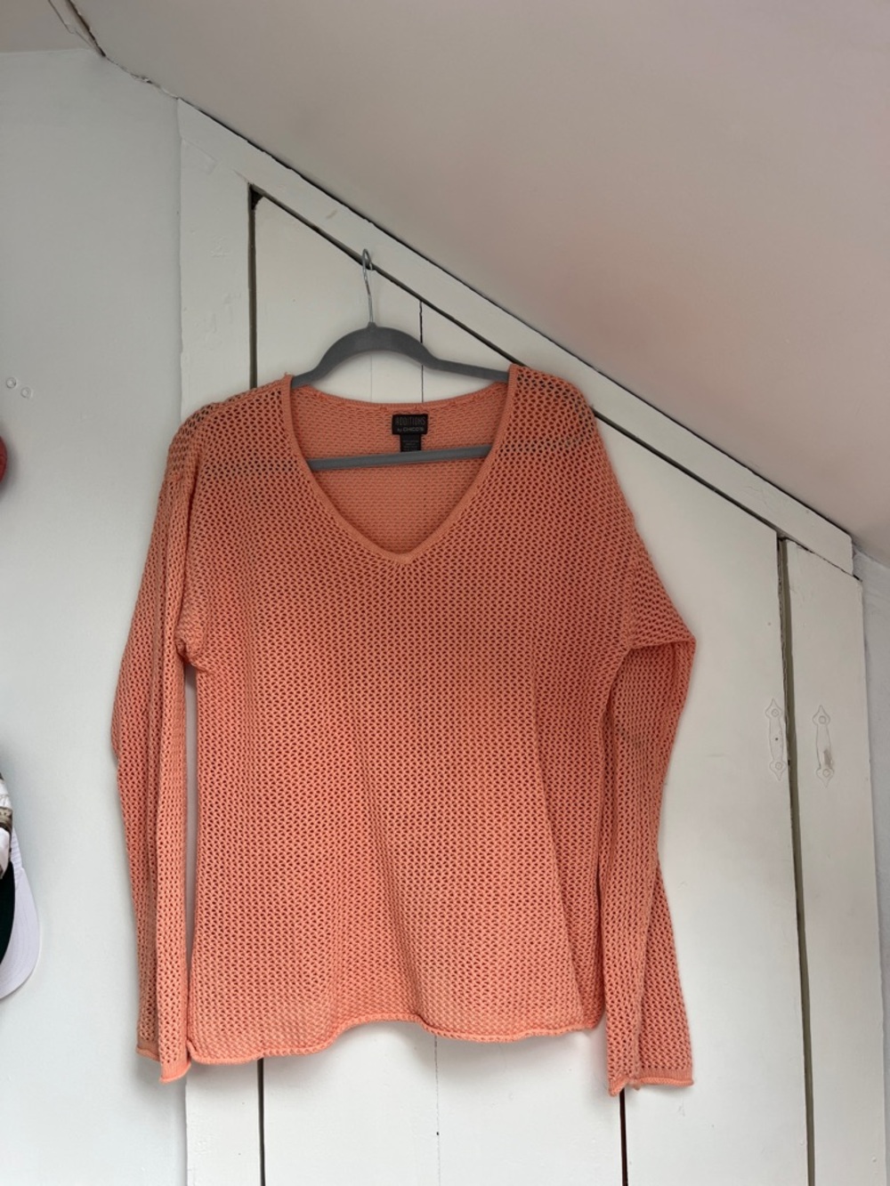 Chico's Peach-Orange Knit V-Neck Sweater